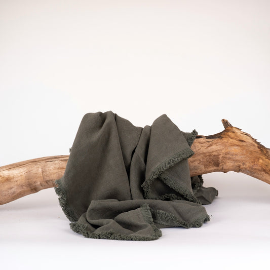 Luca Boho Khaki Linen Throw