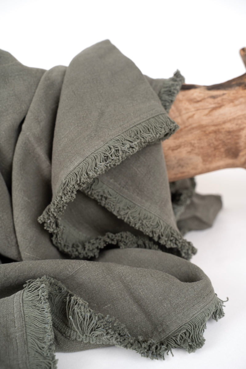 Luca Boho Khaki Linen Throw