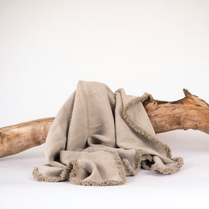 Luca Boho Beige Linen Throw