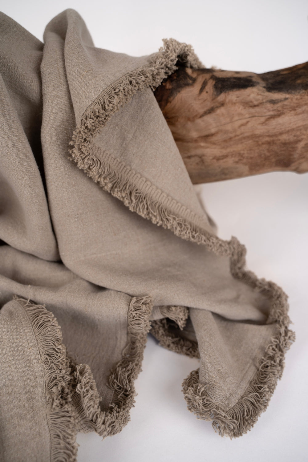 Luca Boho Beige Linen Throw